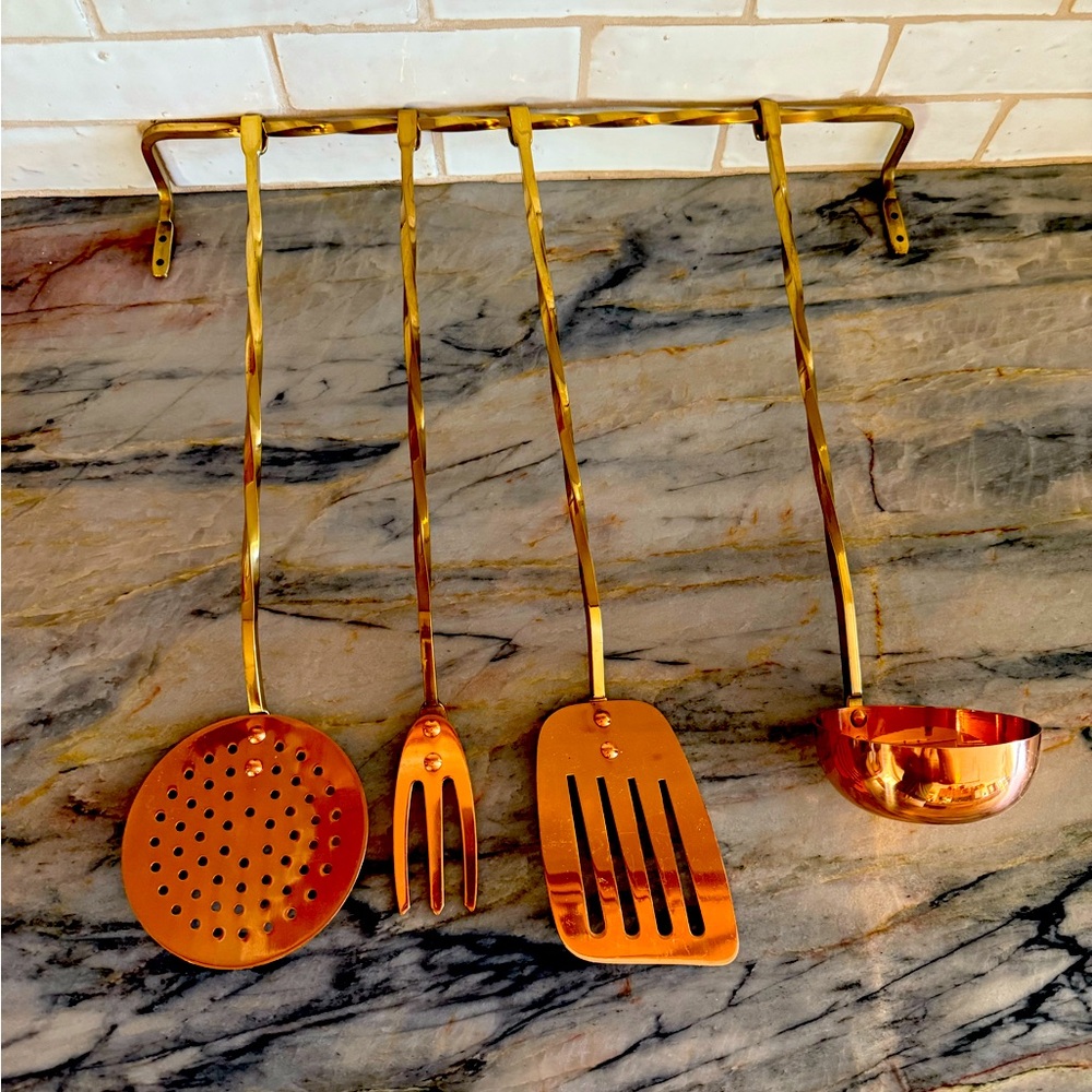 Vintage copper ladle untensil set